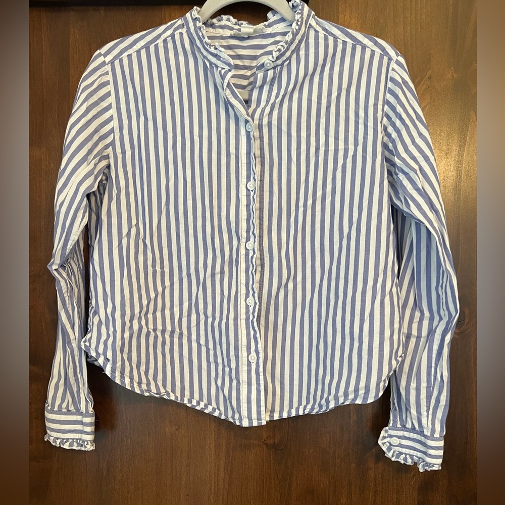 Beach Lunch Lounge Blue and White Striped Button down shirt